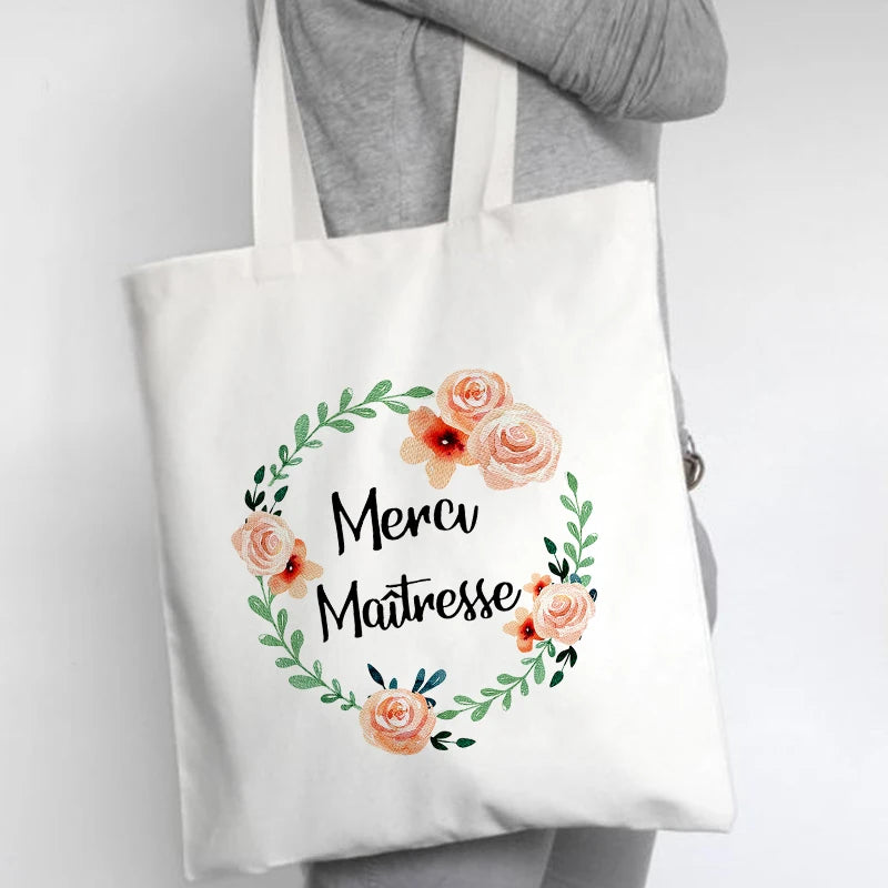 French Print Canvas Shoulder Bags Women Shopping Totes Travel Handbags