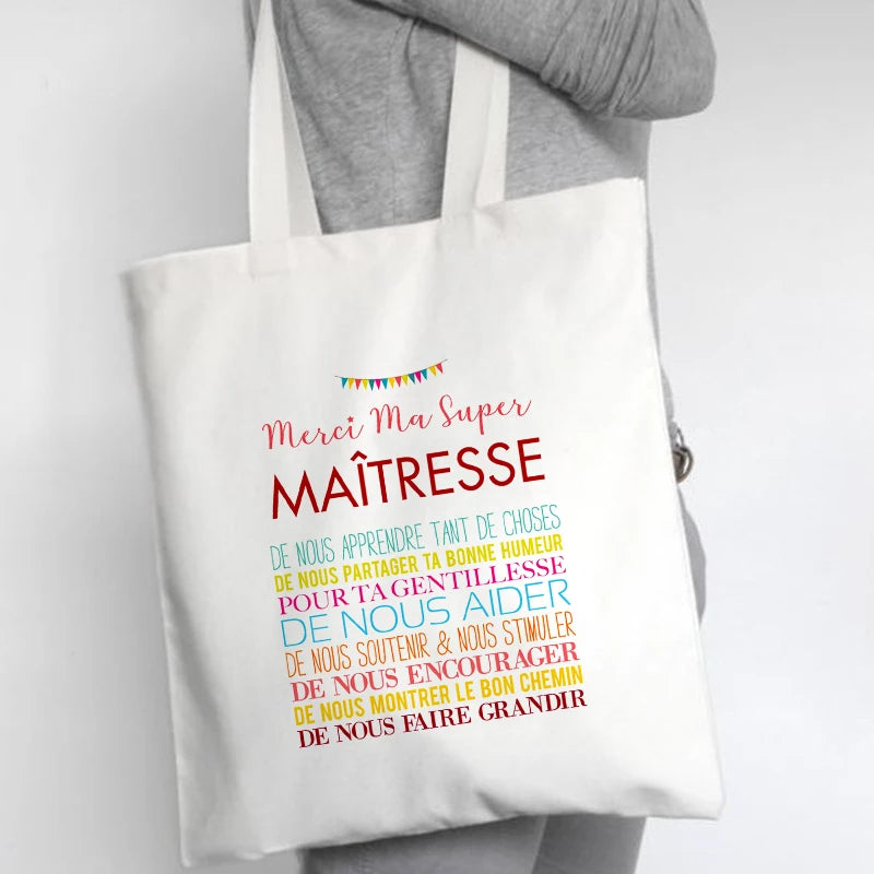 French Print Canvas Shoulder Bags Women Shopping Totes Travel Handbags