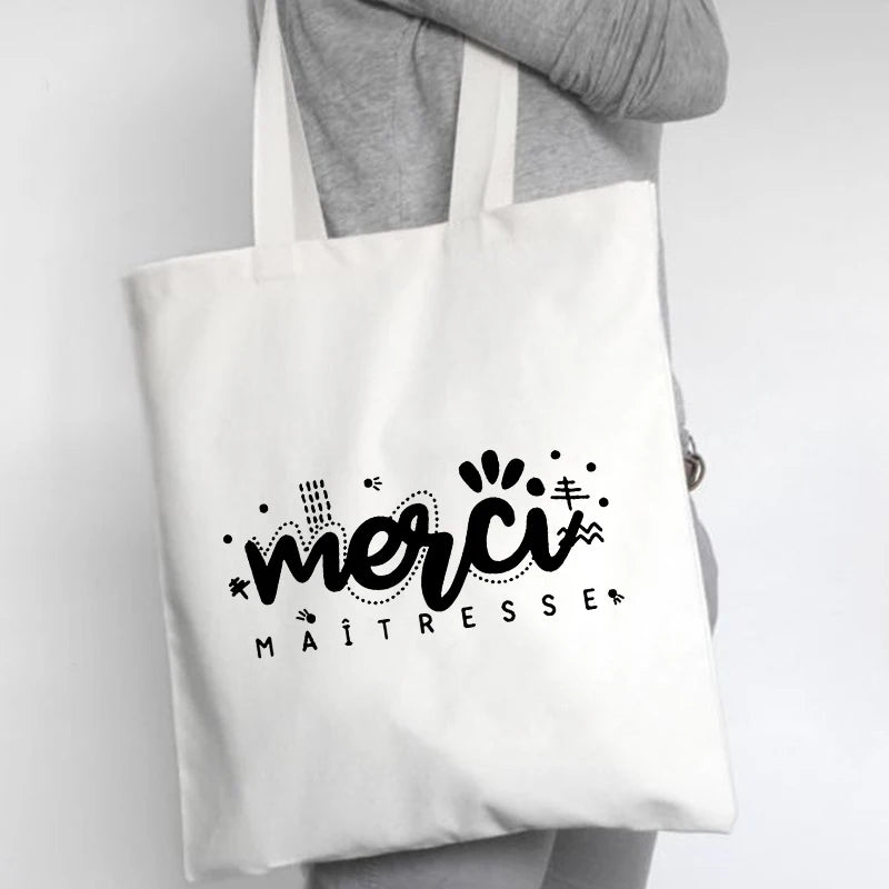 French Print Canvas Shoulder Bags Women Shopping Totes Travel Handbags