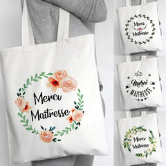 French Print Canvas Shoulder Bags Women Shopping Totes Travel Handbags