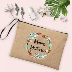 French Print Cosmetic Bags Women Neceser Makeup Bag Linen Zipper Pouch