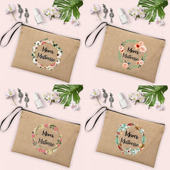 French Print Cosmetic Bags Women Neceser Makeup Bag Linen Zipper Pouch