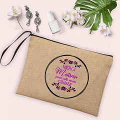 French Print Cosmetic Bags Women Neceser Makeup Bag Linen Zipper Pouch