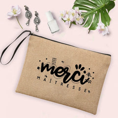 French Print Cosmetic Bags Women Neceser Makeup Bag Linen Zipper Pouch