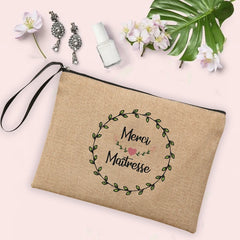 French Print Cosmetic Bags Women Neceser Makeup Bag Linen Zipper Pouch