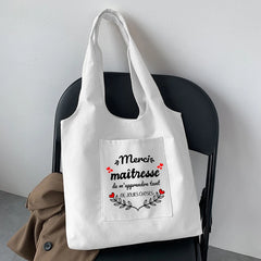 French Print Women Canvas Shopping Bag Eco Shoulder Bags Thank You Mistress