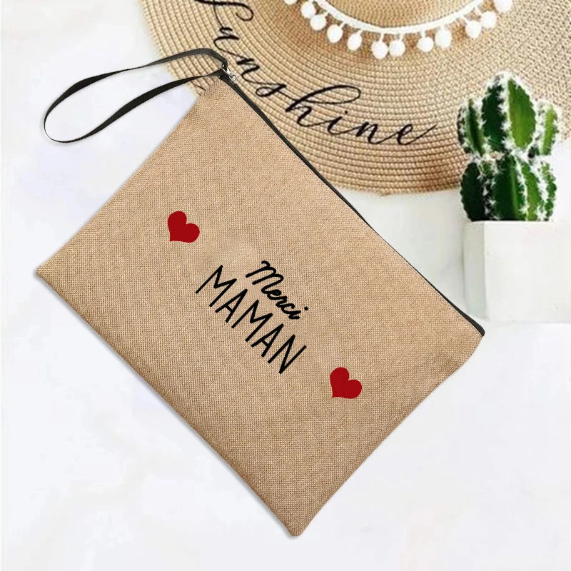 French Print Linen Wallet Travel Organizer Clutch Bag