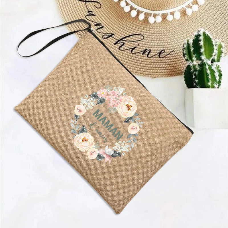 French Print Linen Wallet Travel Organizer Clutch Bag