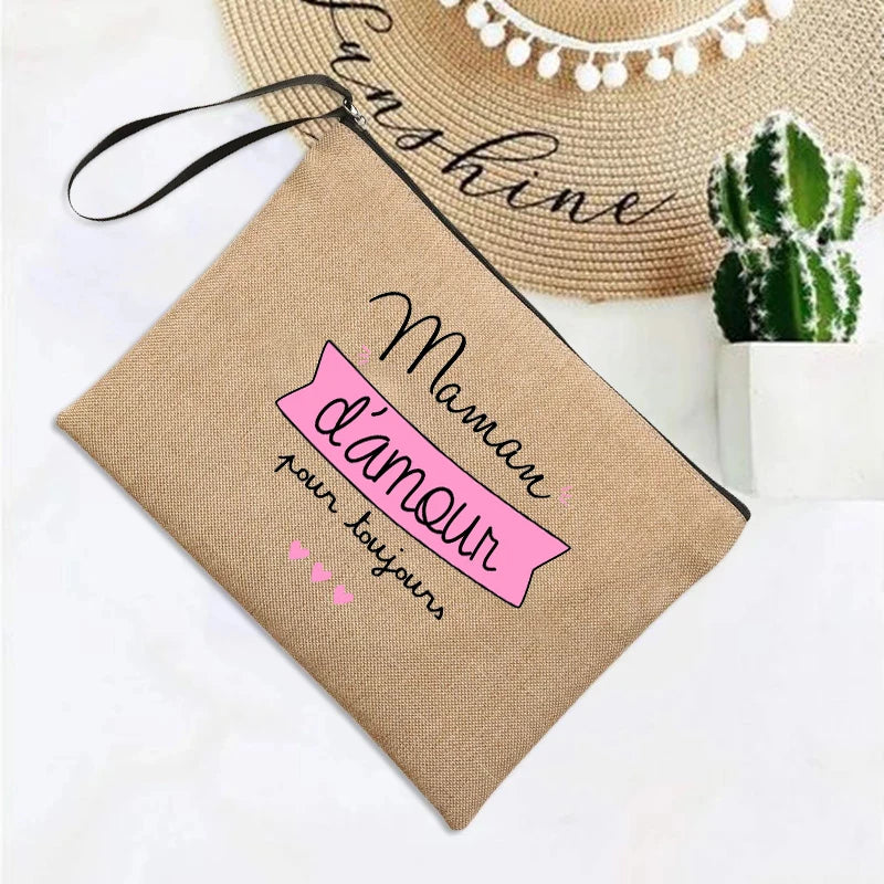French Print Linen Wallet Travel Organizer Clutch Bag