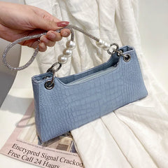 French Stone Pattern Underarm Bag Beading Chain Shoulder Bags