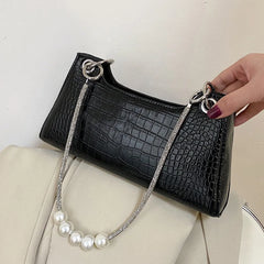French Stone Pattern Underarm Bag Beading Chain Shoulder Bags