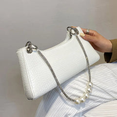 French Stone Pattern Underarm Bag Beading Chain Shoulder Bags