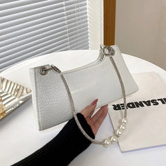 French Stone Pattern Underarm Bag Beading Chain Shoulder Bags