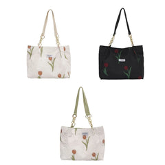 French Sweet Ladies Shoulder Bag Summer Tulip Flowers Tote Bag with Zipper