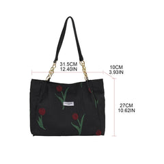 French Sweet Ladies Shoulder Bag Summer Tulip Flowers Tote Bag with Zipper