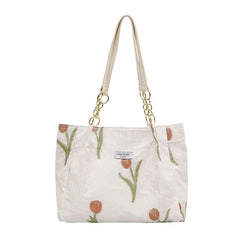 French Sweet Ladies Shoulder Bag Summer Tulip Flowers Tote Bag with Zipper