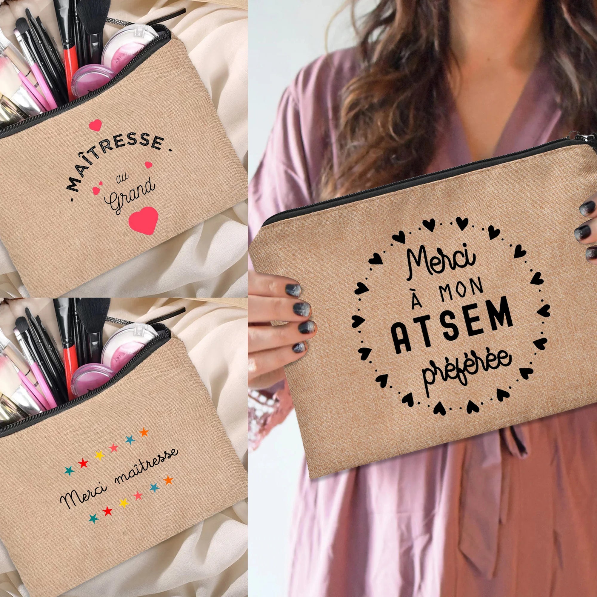 French Women's Cosmetic Bag Travel Organizer Case Thank You Mistress Print