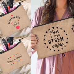 French Women's Cosmetic Bag Travel Organizer Case Thank You Mistress Print