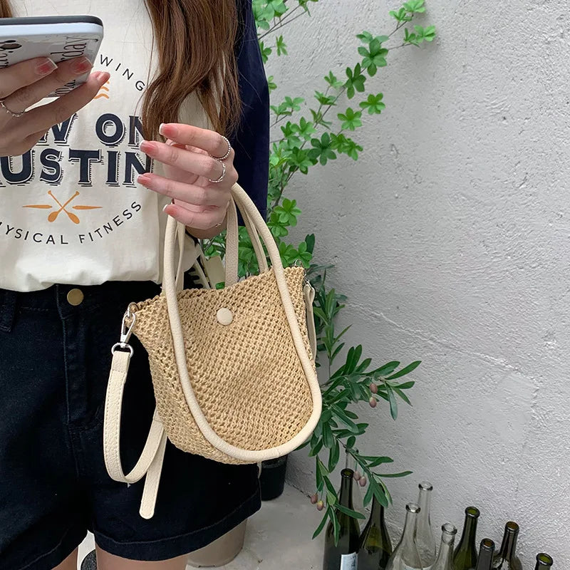 French Straw Woven Bag Women's Summer Shoulder Messenger Handbag