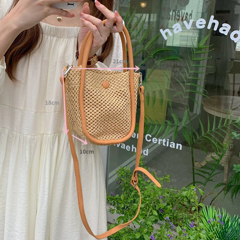 French Straw Woven Bag Women's Summer Shoulder Messenger Handbag