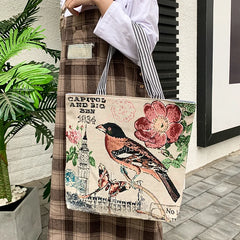 Butterfly Printed Tote Bag Women Linen Shoulder Bag Foldable Shopping Bag