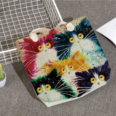 Cartoon Cat Tote Bag for Women, High Capacity Shoulder Bag
