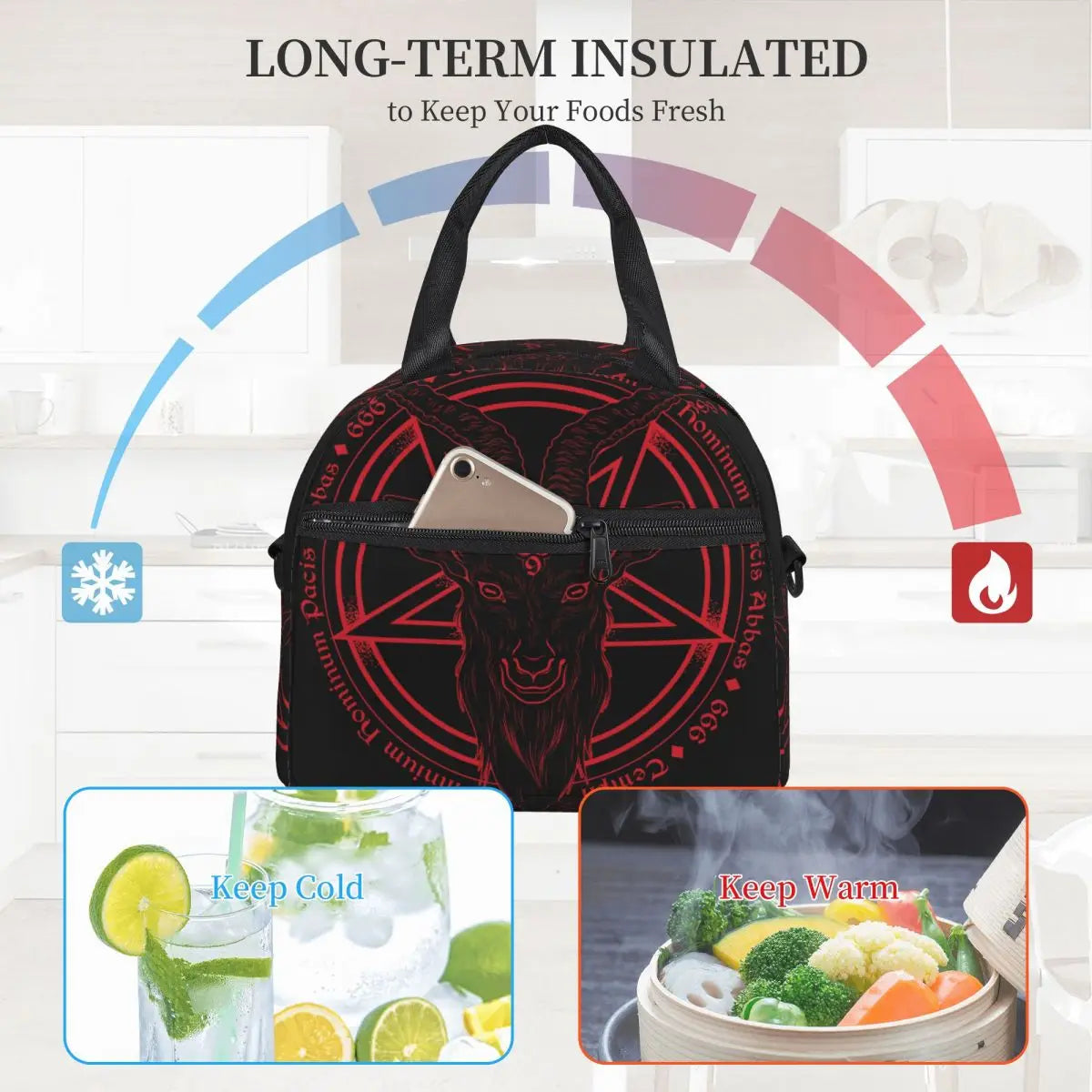 Cooler Bag Baphomet Goat Head Print Portable Thermal Lunch Bag For Women