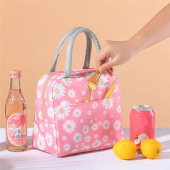 Daisy Pattern Lunch Box Bag Portable Zipper Waterproof Insulated Cooler Bag