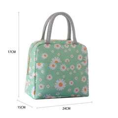 Daisy Pattern Lunch Box Bag Portable Zipper Waterproof Insulated Cooler Bag
