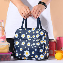 Daisy Pattern Lunch Box Bag Portable Zipper Waterproof Insulated Cooler Bag