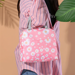 Daisy Pattern Lunch Box Bag Portable Zipper Waterproof Insulated Cooler Bag