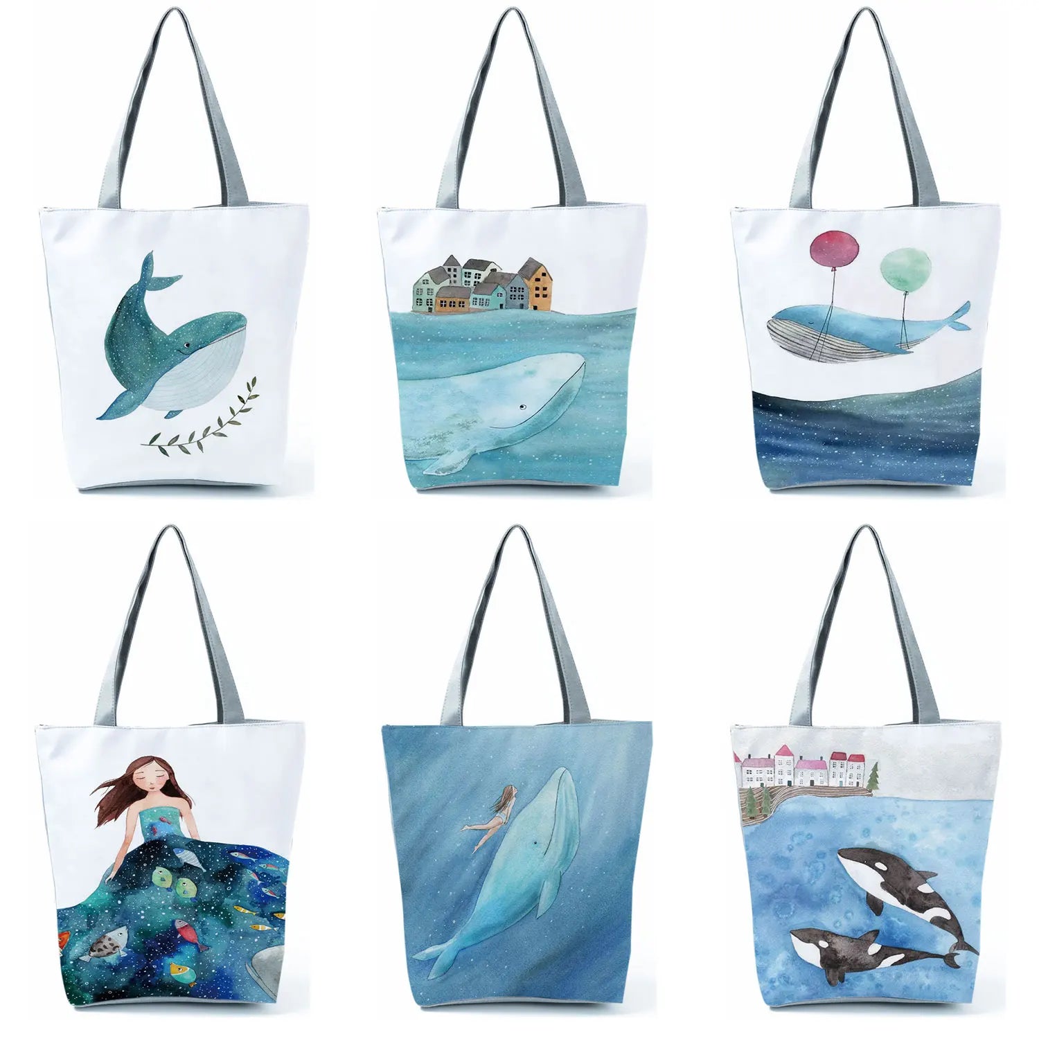Whale Sea Series Shopper Bag Women Handbags Large Capacity Totes