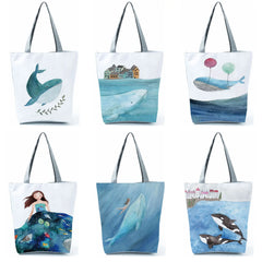 Whale Sea Series Shopper Bag Women Handbags Large Capacity Totes