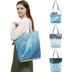 Whale Sea Series Shopper Bag Women Large Capacity Totes Shoulder Bag