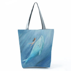 Whale Sea Series Shopper Bag Women Large Capacity Totes Shoulder Bag