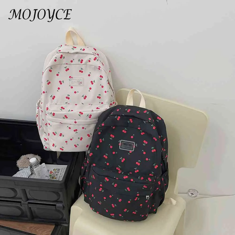 Cherry Print School Bag for Girls with Large Capacity