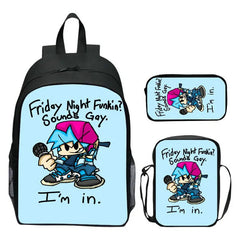 FNF Backpack 3 Pcs Set Crossbody Bags School Kids Anime Bag Boys Girls