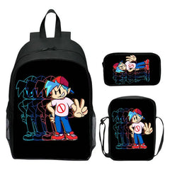 FNF Backpack 3 Pcs Set with Pencil Case Crossbody Bags Kids Cartoon School Bags