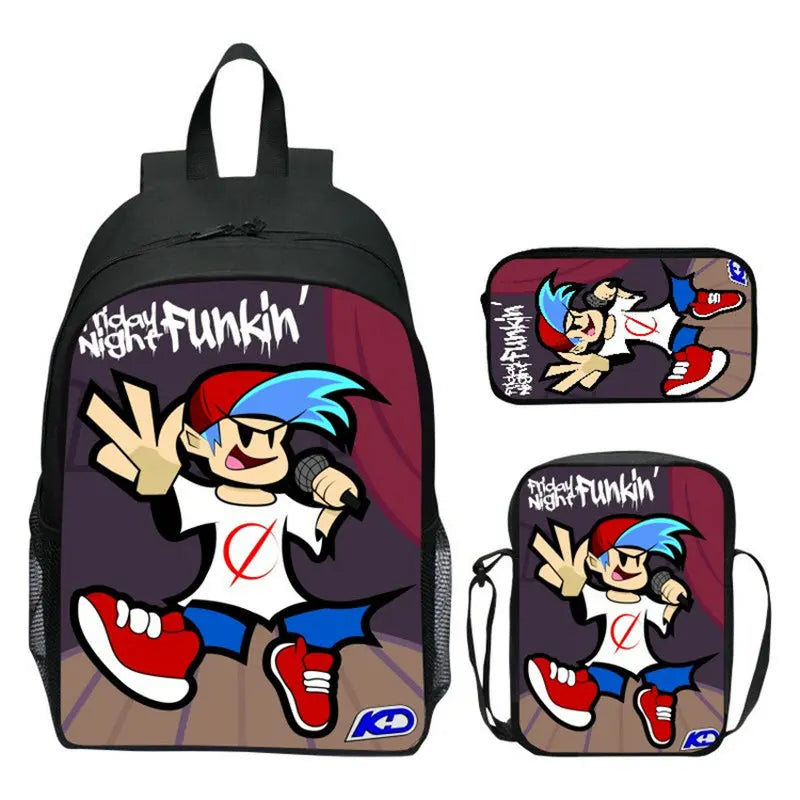FNF Backpack 3 Pcs Set with Pencil Case Crossbody Bags Kids Cartoon School Bags