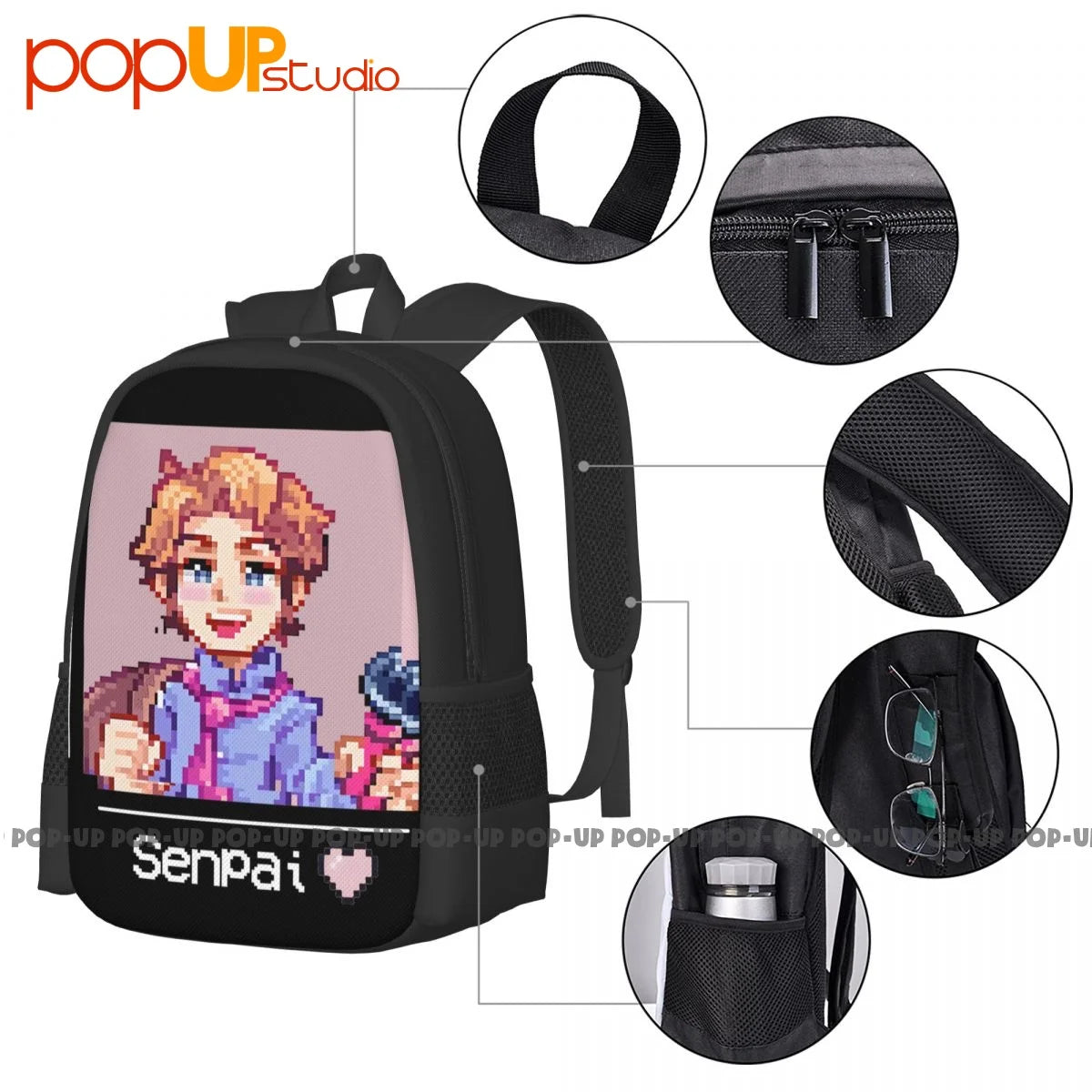 Fnf Senpai Backpack Large Capacity Gym Foldable Eco Friendly Multi-function