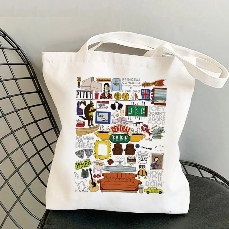 TV 2 Shopping Bag Handbag Jute Cotton Reusable Shopper Foldable Cloth Sac Toile