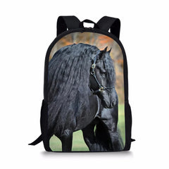 Friesian Horse Print School Backpack for Teen Boys Girls Daypack