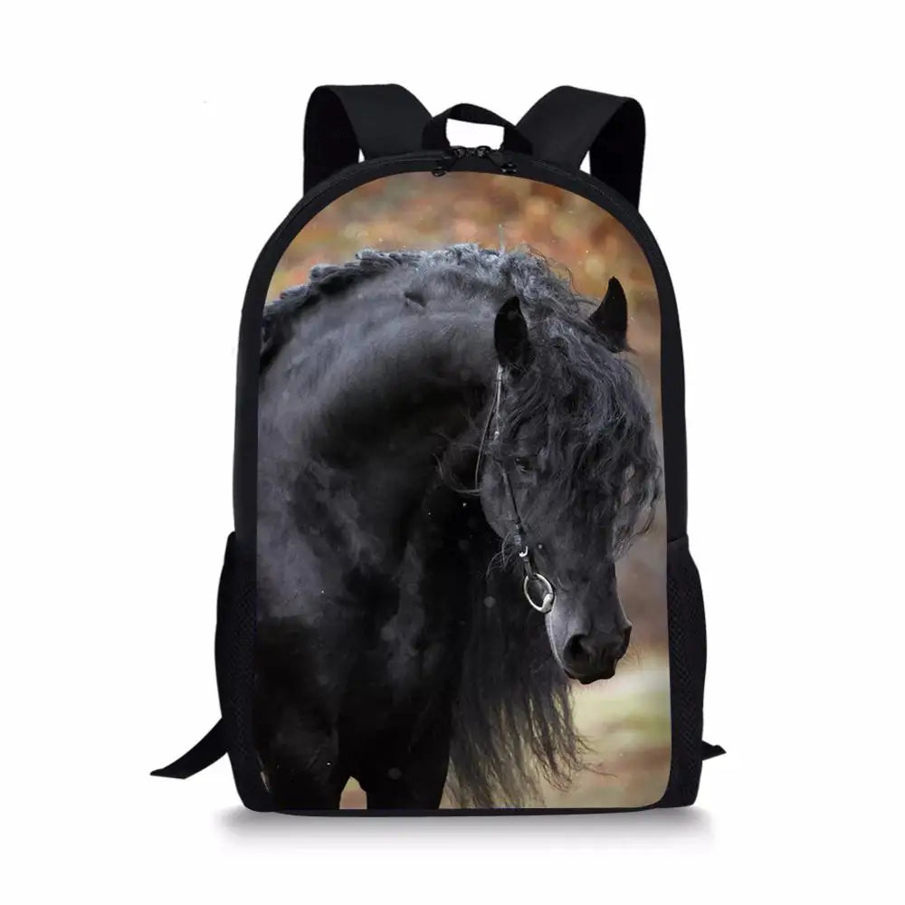 Friesian Horse Print School Backpack for Teen Boys Girls Daypack