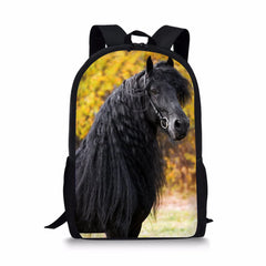 Friesian Horse Print School Backpack for Teens Girls Boys Daypack