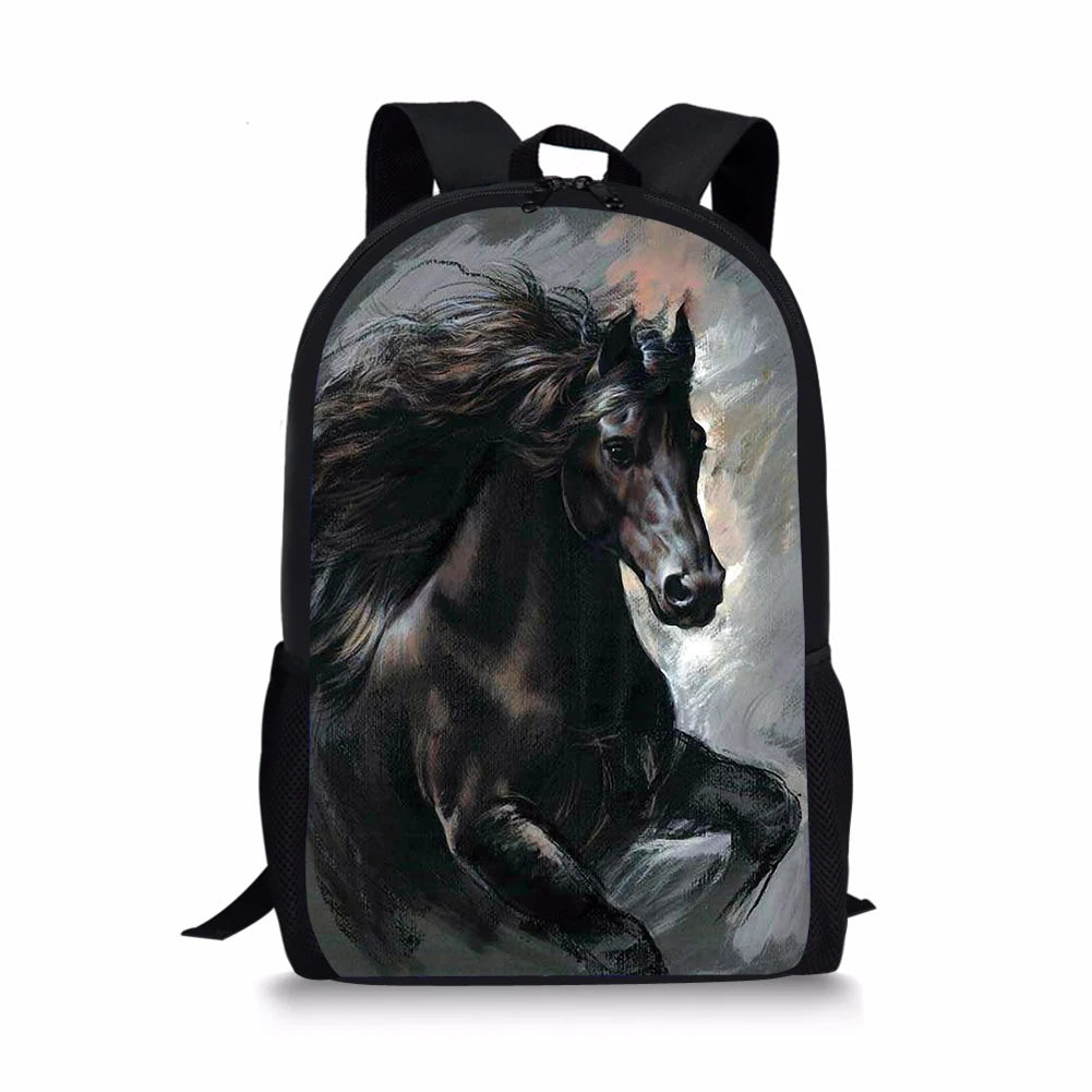 Friesian Horse Print School Backpack for Teen Boys Girls Daypack