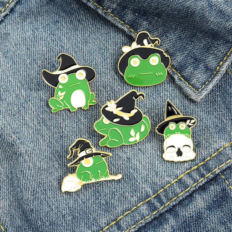 Frog Brooch Strawberry Magic Witch Hat Christmas
