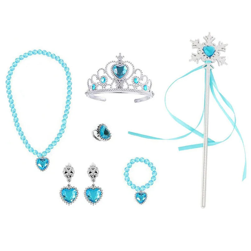 Frozen Crown Magic Wand Girls Elsa Princess Necklace Bracelet Ear Clip Ring Set