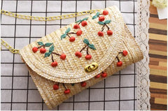 Cherry Banana Straw Beach Bag Embroidery Messenger Chain Shoulder Bag