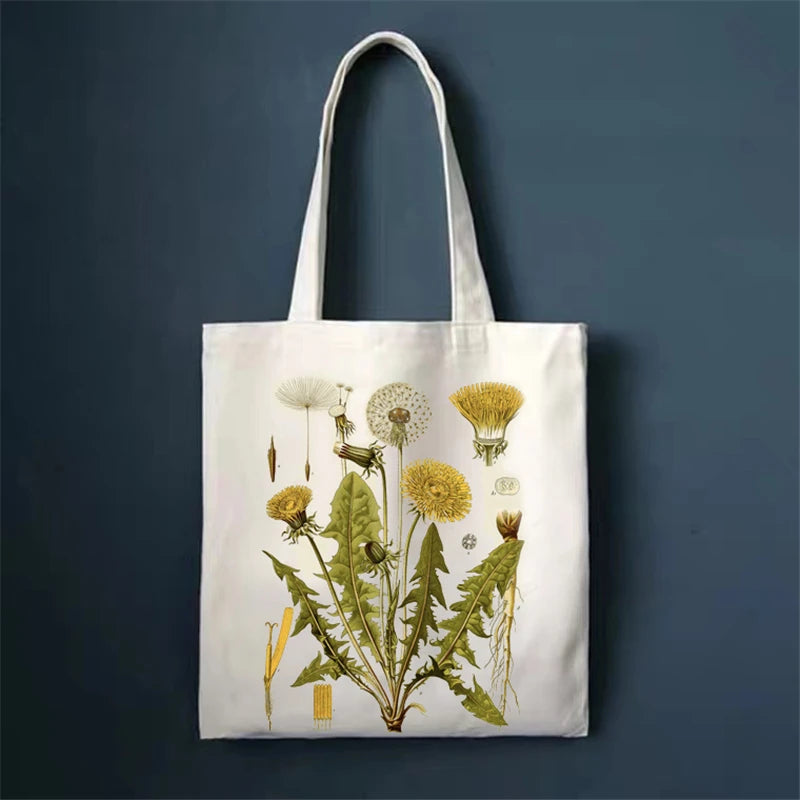 Fruit Print Floral Canvas Tote Bag Women's Shoulder Bag