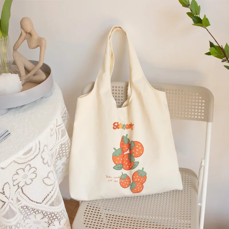 Fruit Printing Canvas Bag Female Shoulder Large Capacity Handbag